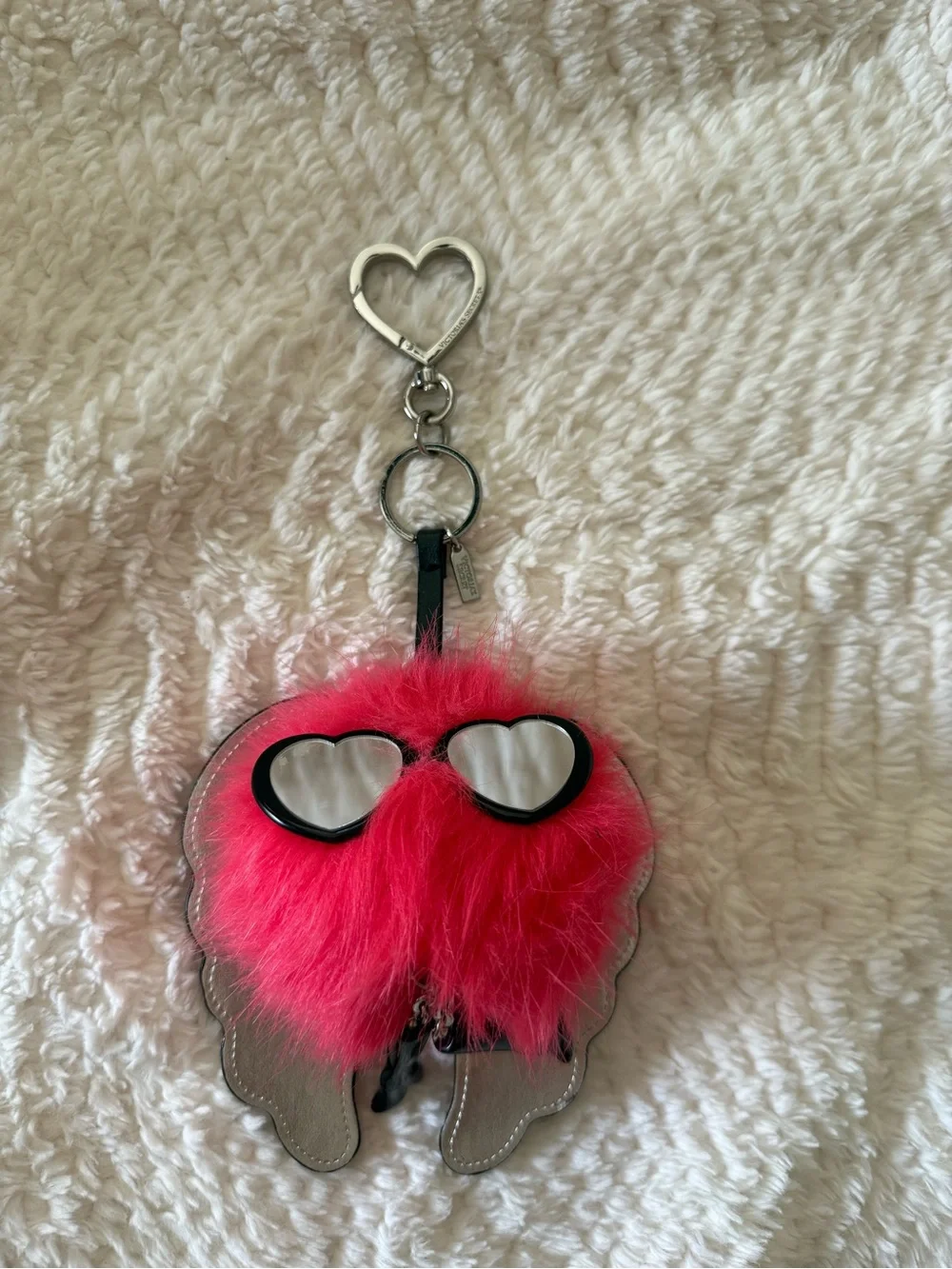 PINK Victoria's Secret Hot Pink Furry Heart Keychain Charm